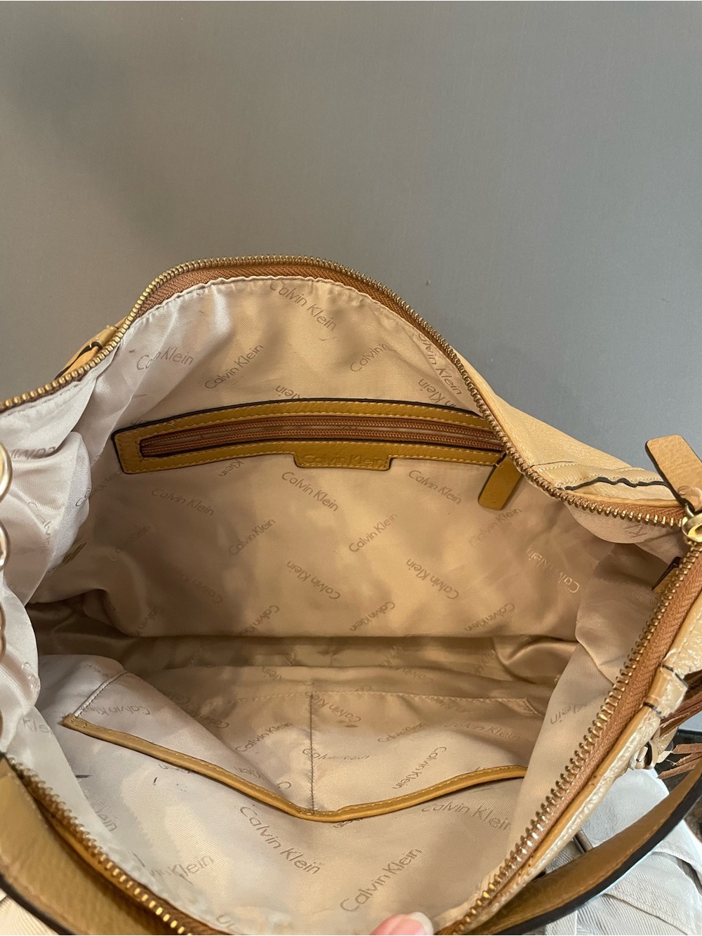 Calvin Klein Quilted Tan Shoulder Bag with Tassel Accent - Picture 6 of 6